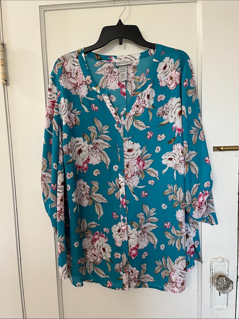 Catherines 2X tunic; turquoise floral